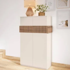 Schuhschrank in Weiß und Holzoptik Braun - Addara