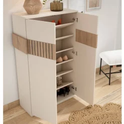 Schuhschrank in Weiß und Holzoptik Braun - Addara