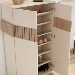 Schuhschrank in Weiß und Holzoptik Braun - Addara