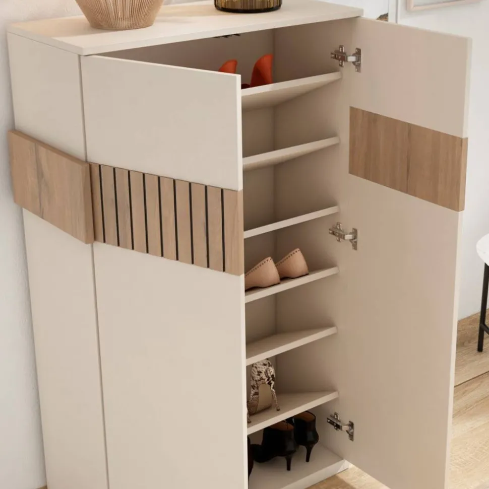 Schuhschrank in Weiß und Holzoptik Braun - Addara