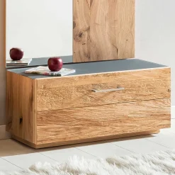 Schuhschrank mit Balkeneiche Furnier Macusos & Glasplatte Anthrazit