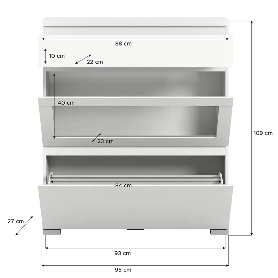 Schuhschrank mit Glas Klappe in Weiß - Suad