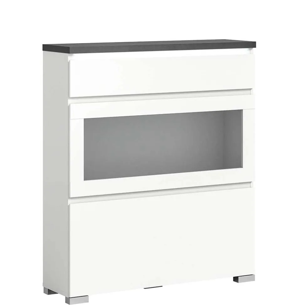 Schuhschrank mit Glas Klappe in Weiß - Suad