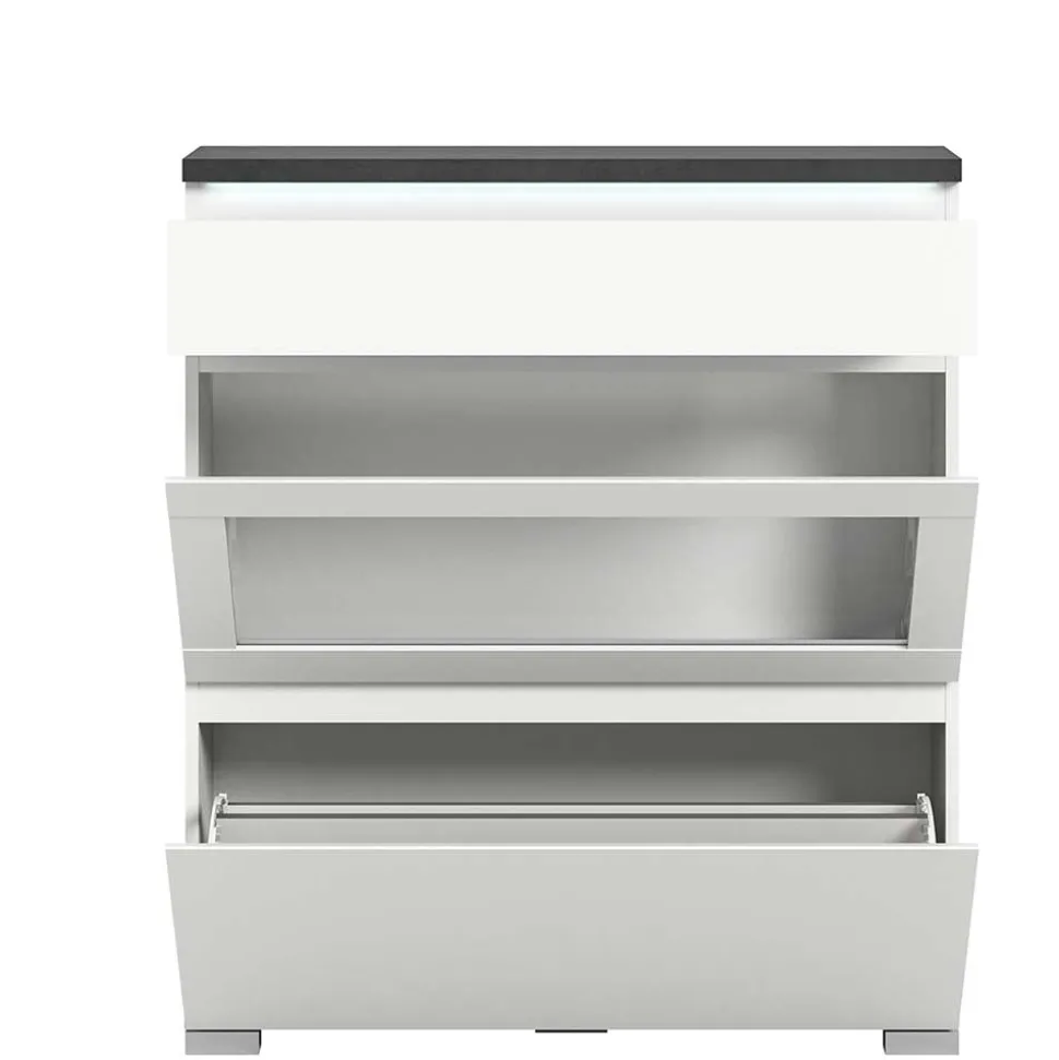 Schuhschrank mit Glas Klappe in Weiß - Suad