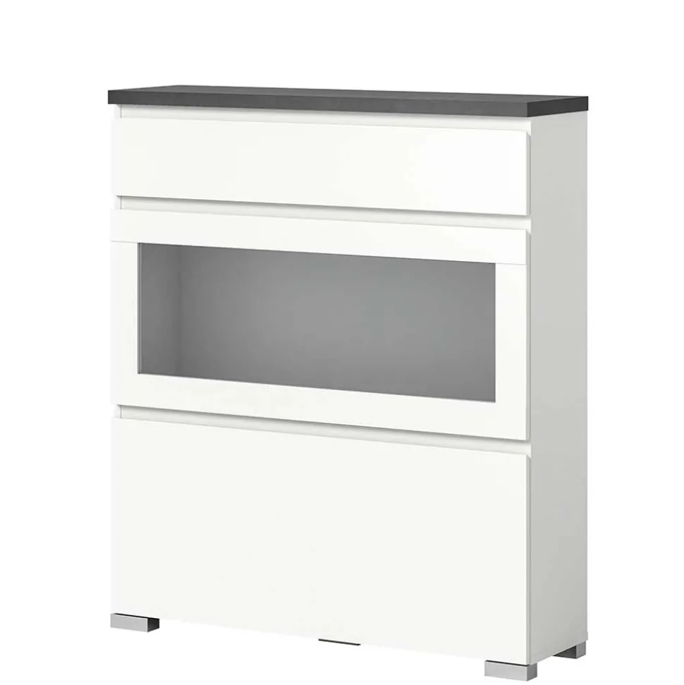 Schuhschrank mit Glas Klappe in Weiß - Suad