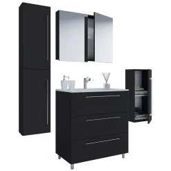 Schwarze Badezimmermöbel mit Weiß - Gloriella (dreiteilig)
