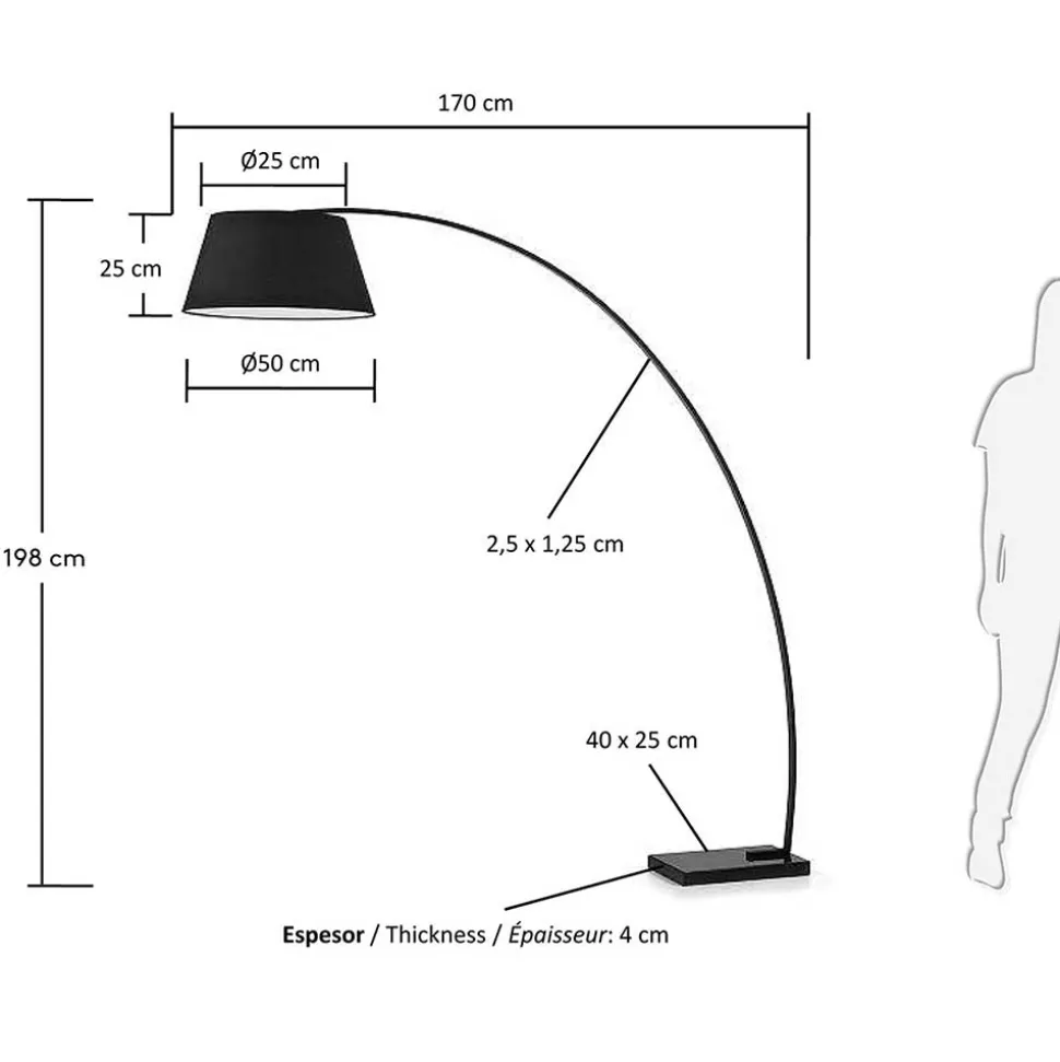 Schwarze Bogen Stehleuchte mit Textil-Schirm - Iljana