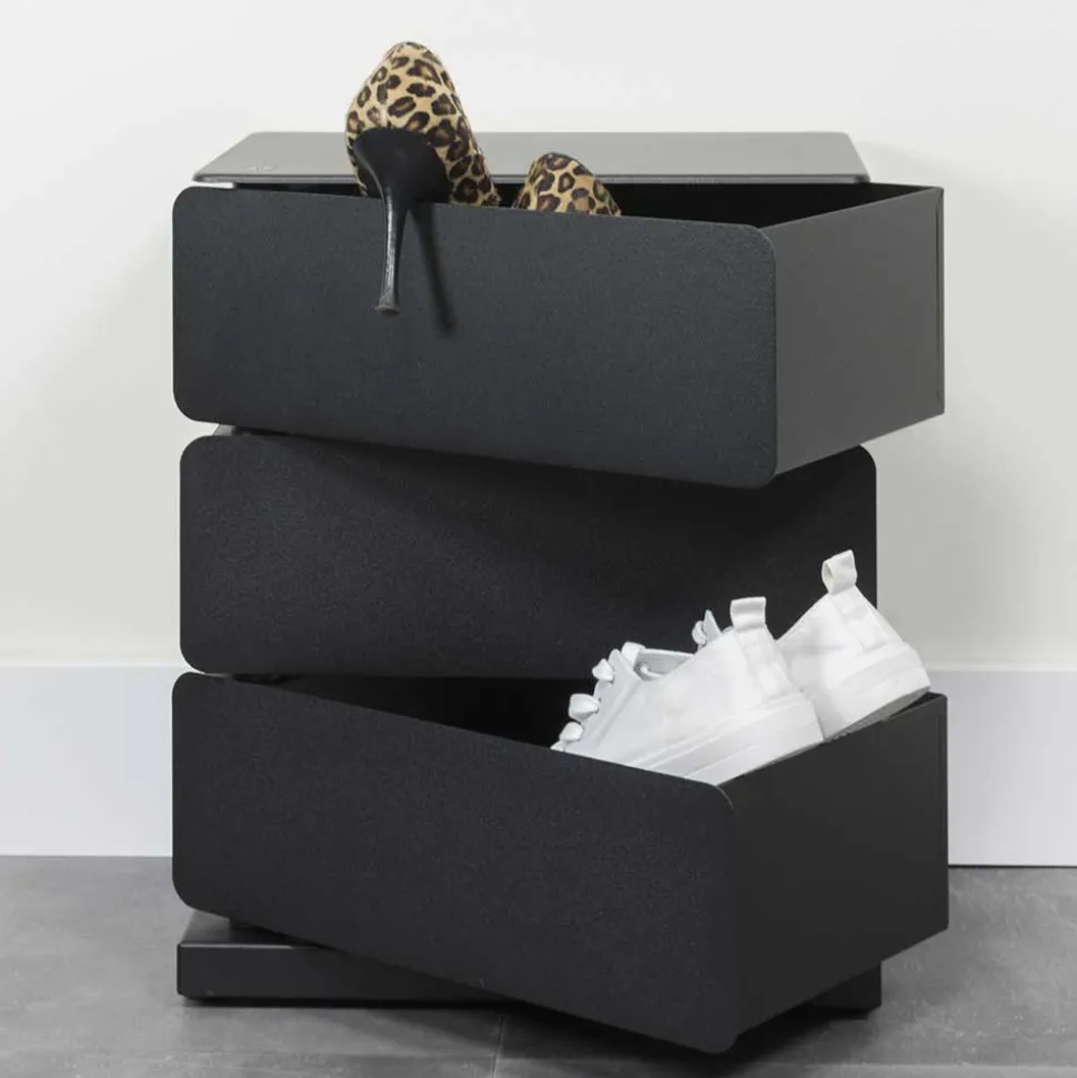 Schwarze Design Stahlkommode mit drei Schubladen - Zunil