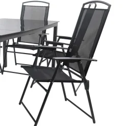 Schwarze Garten-Tischgruppe Set - Leni (siebenteilig)