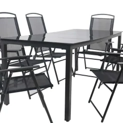 Schwarze Garten-Tischgruppe Set - Leni (siebenteilig)