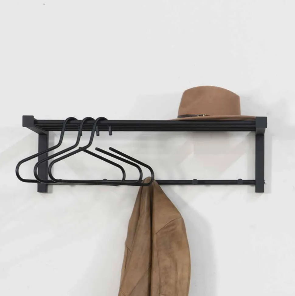 Schwarze Stahl Wandgarderobe mit Hutablage - Tattra