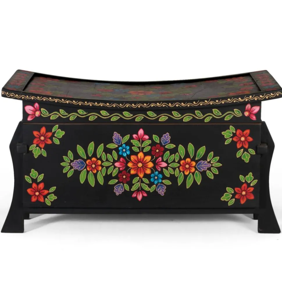 Schwarze Truhe mit bunter Blumen Malerei - Sacrala