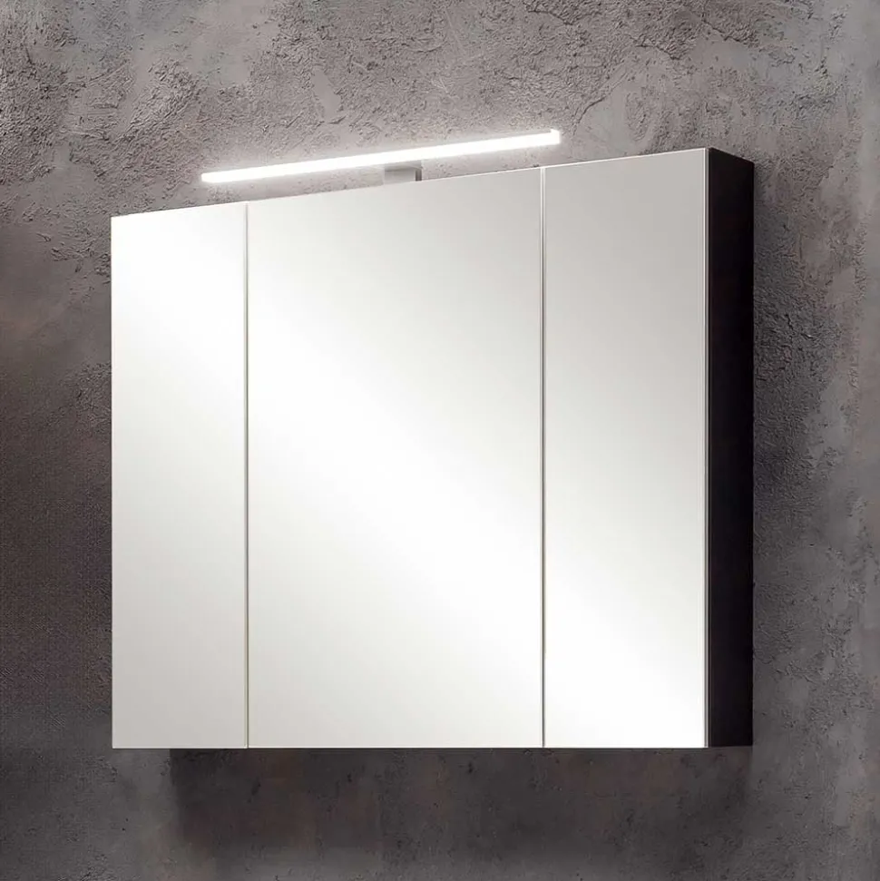 Schwarzer Bad-Spiegelschrank 3-türig - Riguna