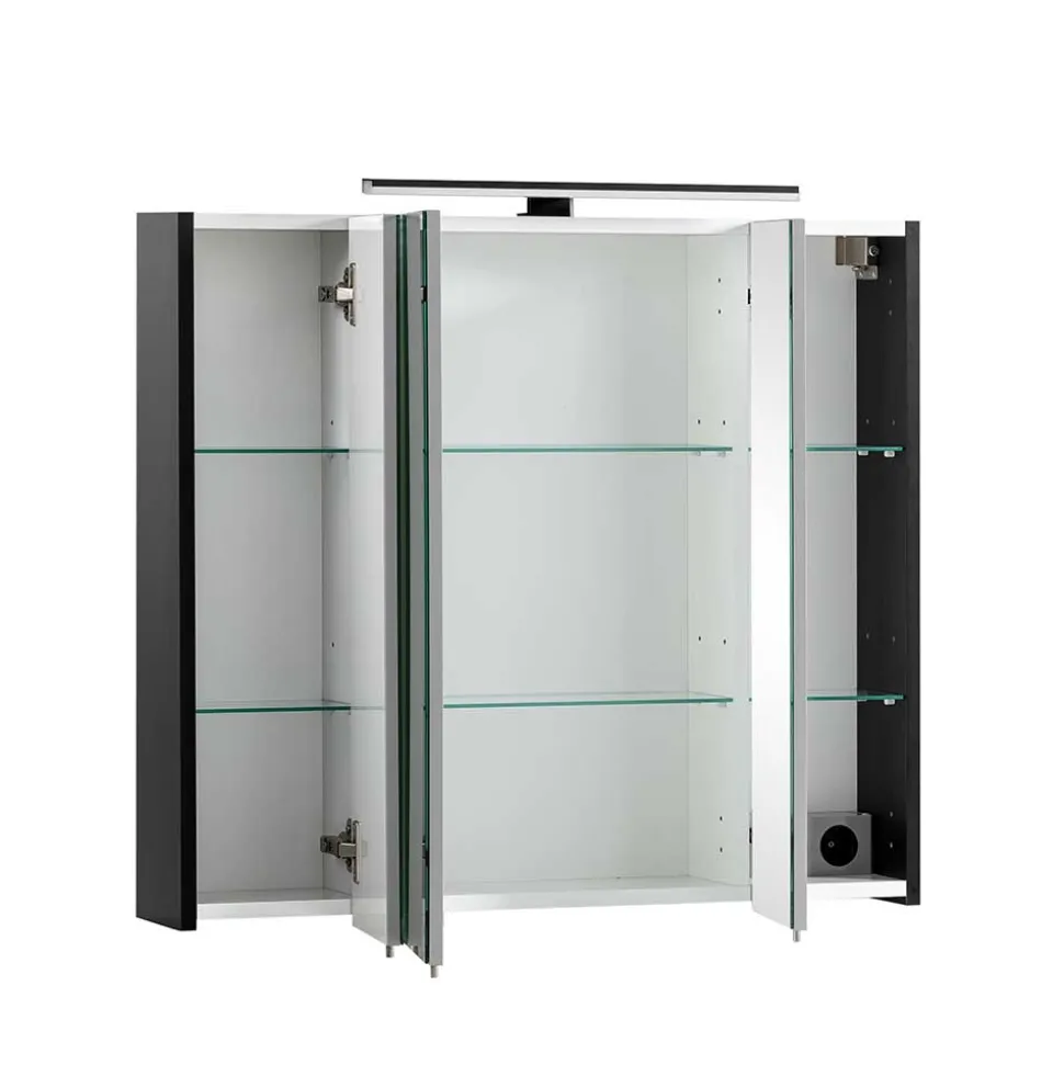 Schwarzer Bad-Spiegelschrank 3-türig - Riguna