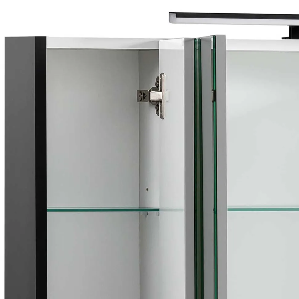 Schwarzer Bad-Spiegelschrank 3-türig - Riguna