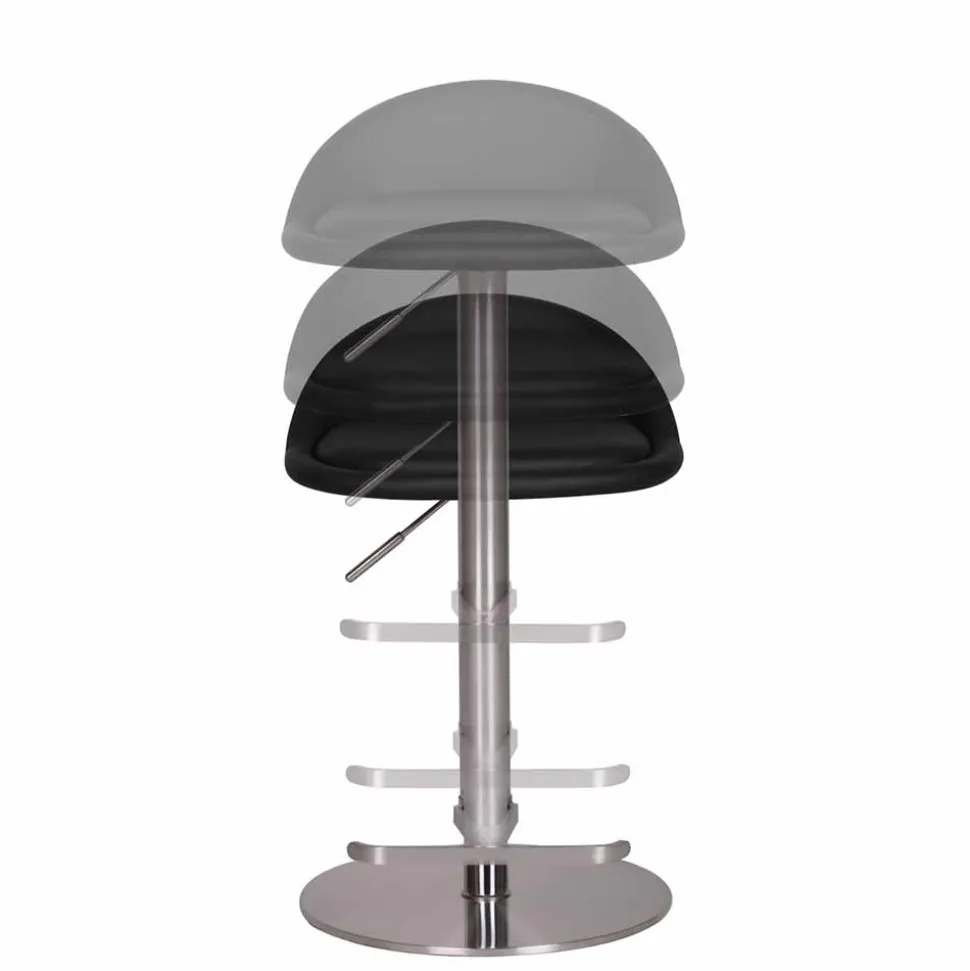 Schwarzer Barhocker Rissino mit Edelstahl-Gestell höhenverstellbar