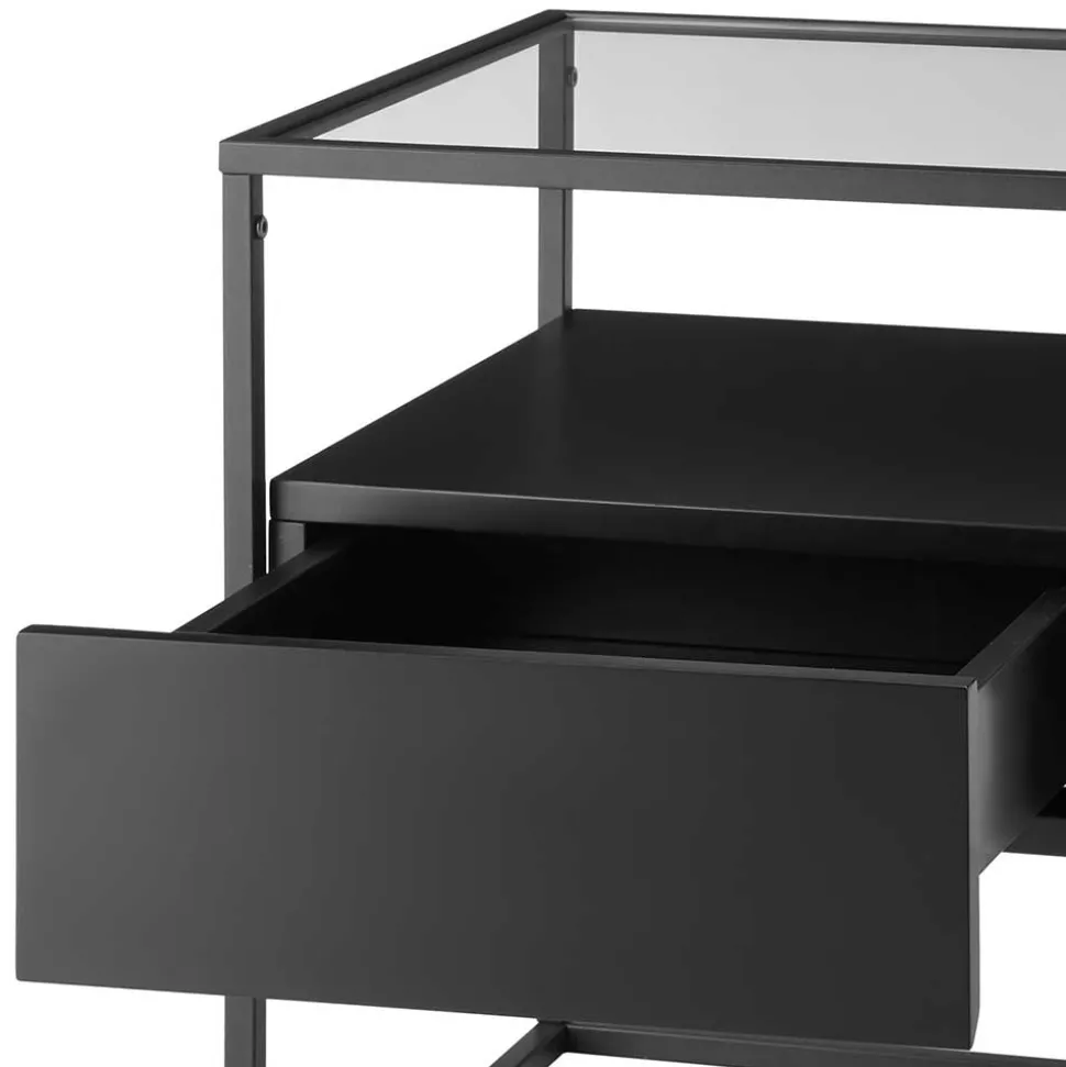 Schwarzer Beistelltisch mit Klarglas Platte - Troketta
