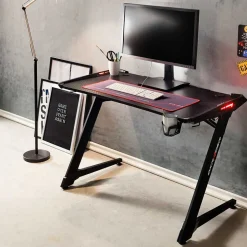 Schwarzer Gamer PC Tisch mit LED Beleuchtung - Frogs