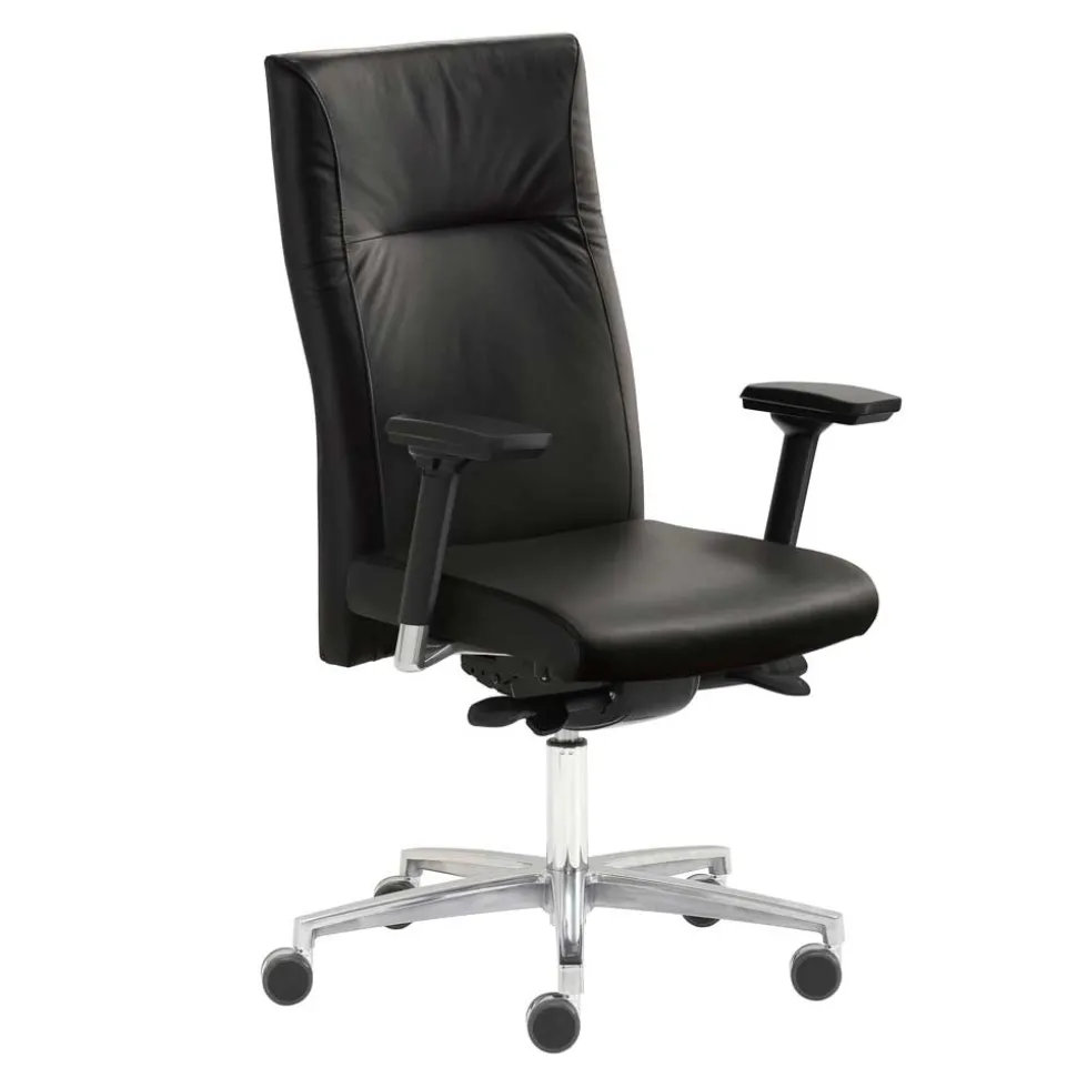 Schwarzer Schreibtischsessel mit Lederbezug - Heliawa