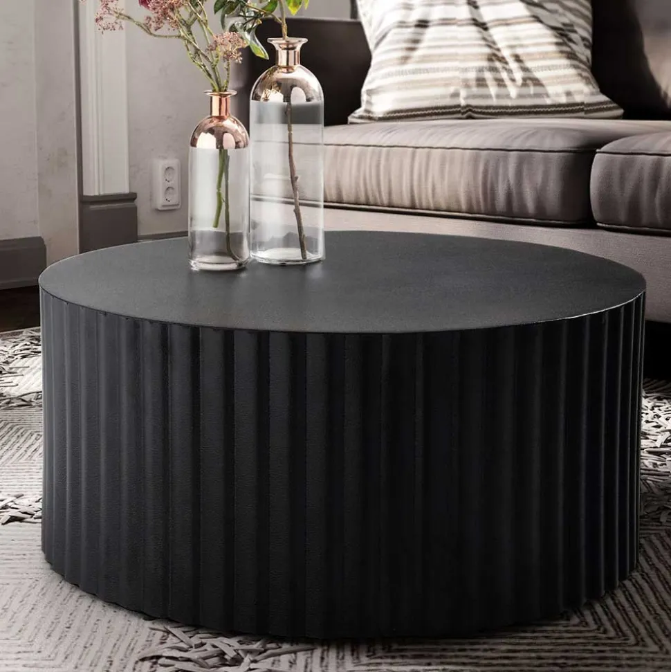 Schwarzer Sofatisch mit gerilltem Zylindergestell - Crocetta