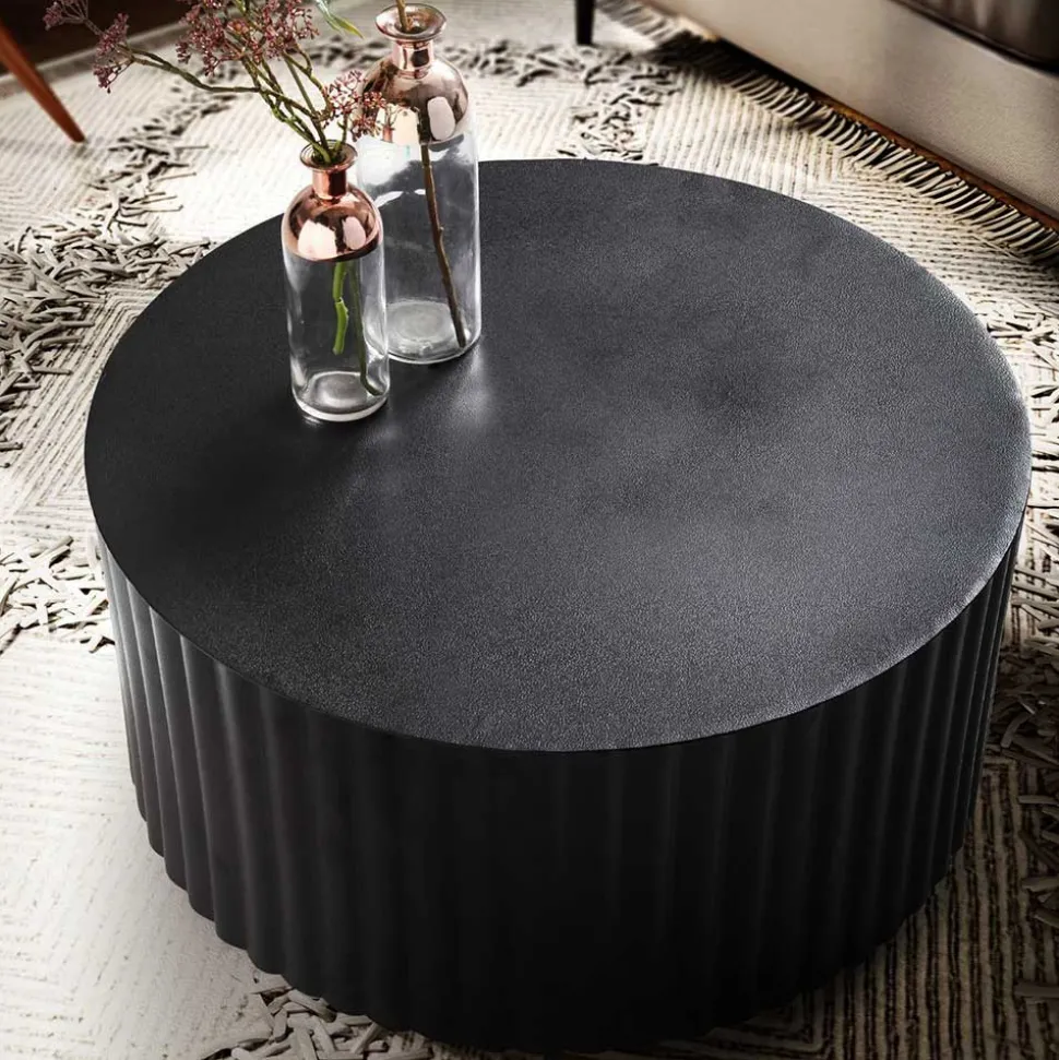 Schwarzer Sofatisch mit gerilltem Zylindergestell - Crocetta