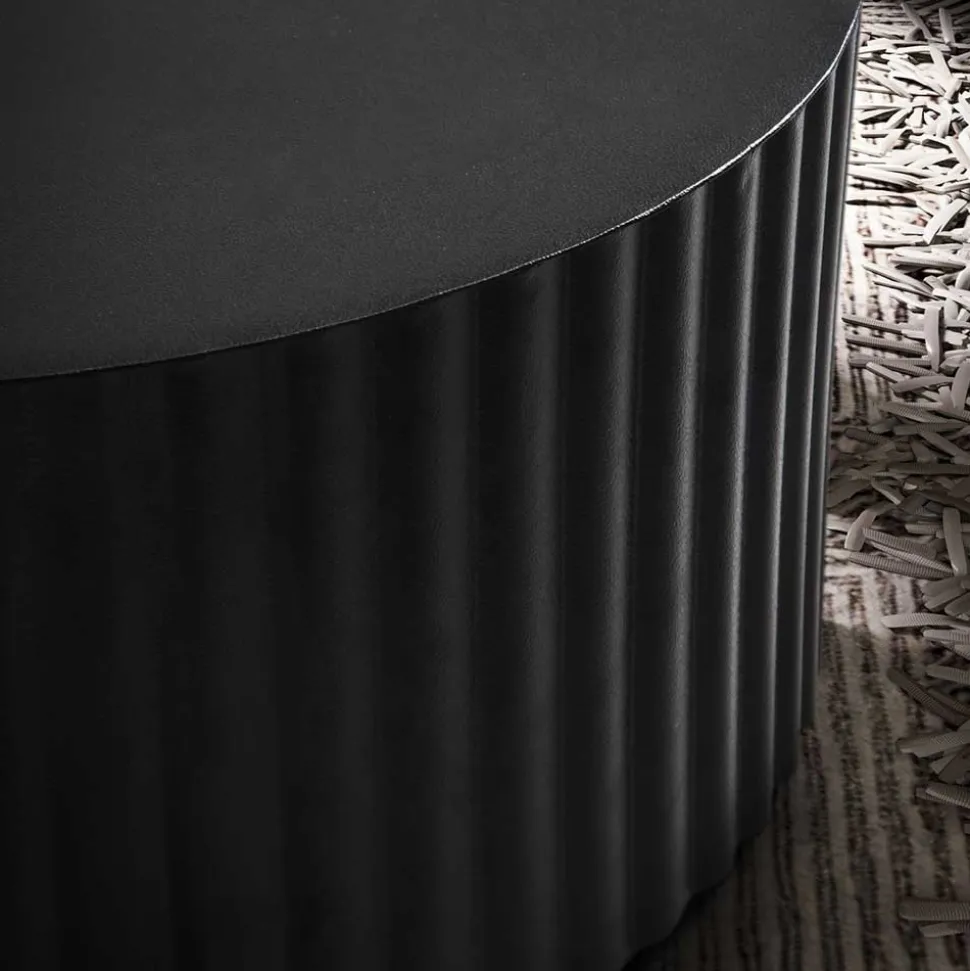 Schwarzer Sofatisch mit gerilltem Zylindergestell - Crocetta