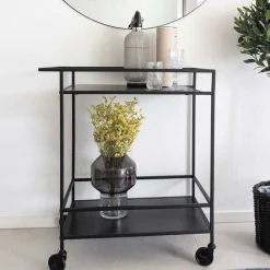 Schwarzer Teewagen auf Metallrollen - Kalinca