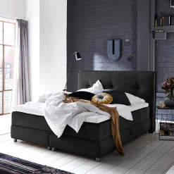 Schwarzes Boxspringbett mit Bettkasten - Luya