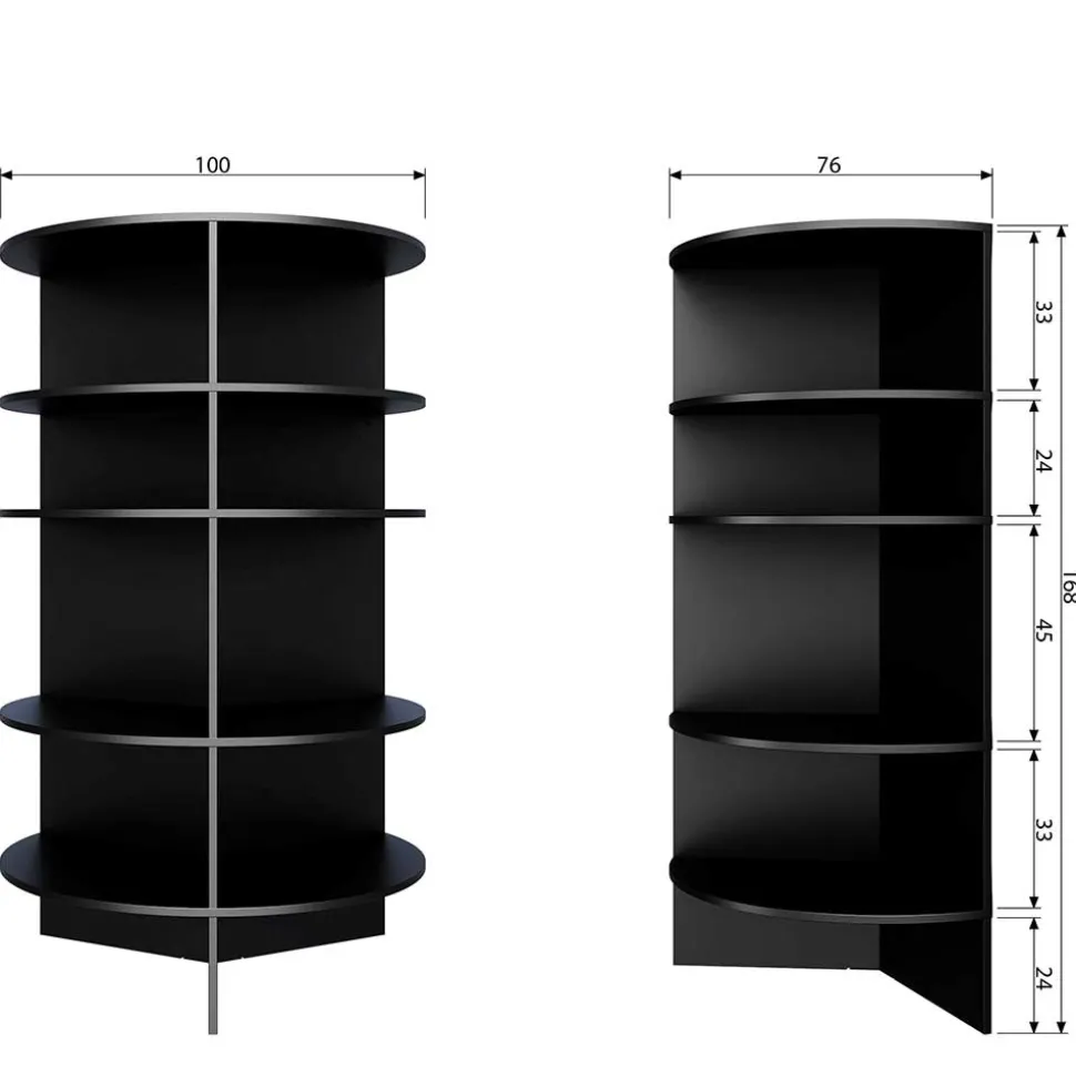 Schwarzes Holz Regal in Halbrund - Nircana