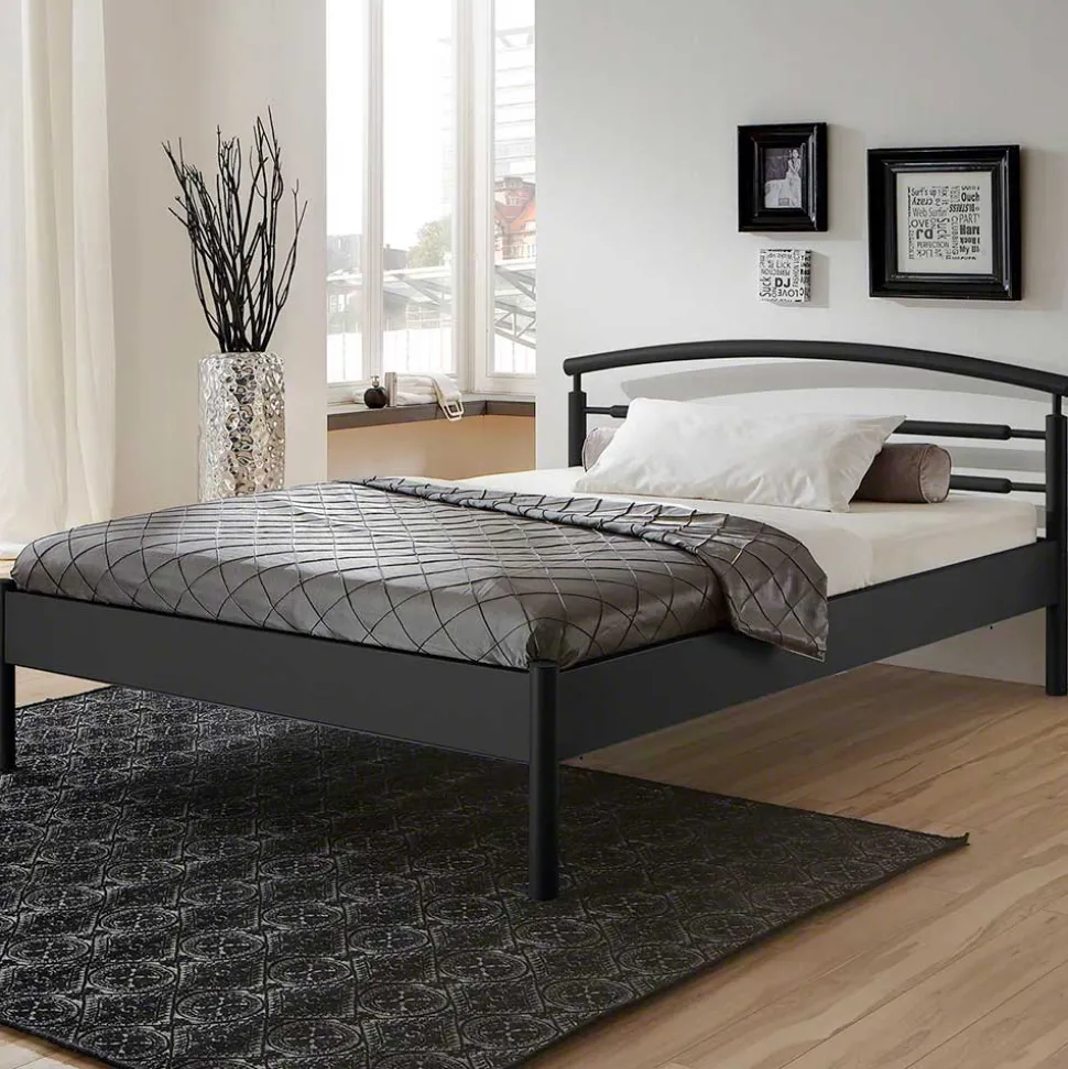 Schwarzes Metallbett Boston mit Kopfteil gerundet