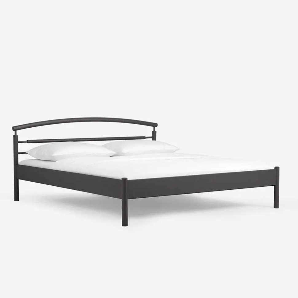 Schwarzes Metallbett Boston mit Kopfteil gerundet