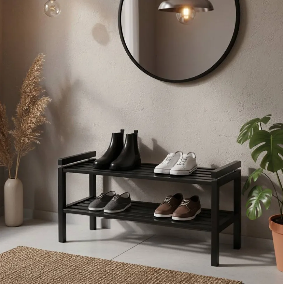 Schwarzes Schuhregal aus Eiche Massivholz - Geskan