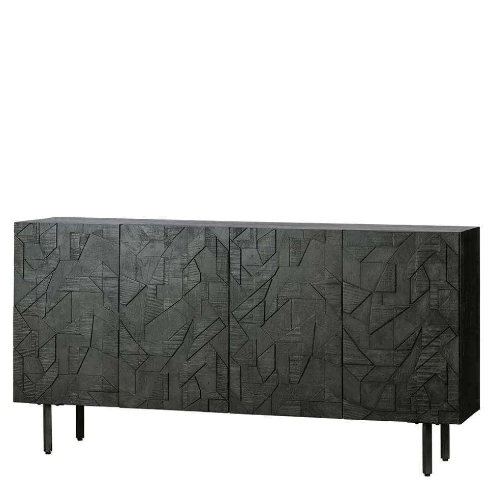 Schwarzes Sideboard mit Schnitzereien Front - Eiken