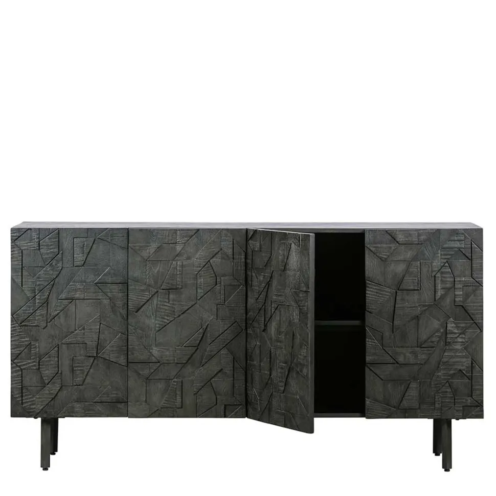 Schwarzes Sideboard mit Schnitzereien Front - Eiken