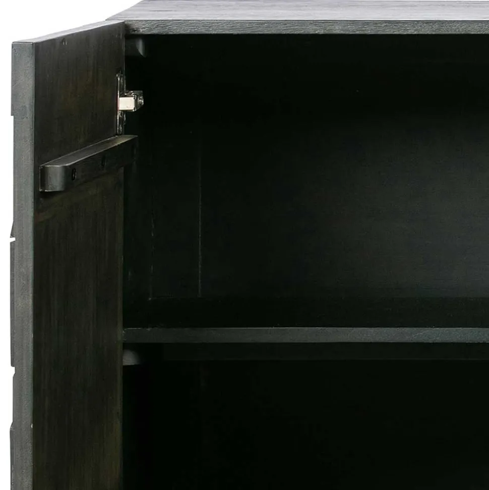 Schwarzes Sideboard mit Schnitzereien Front - Eiken