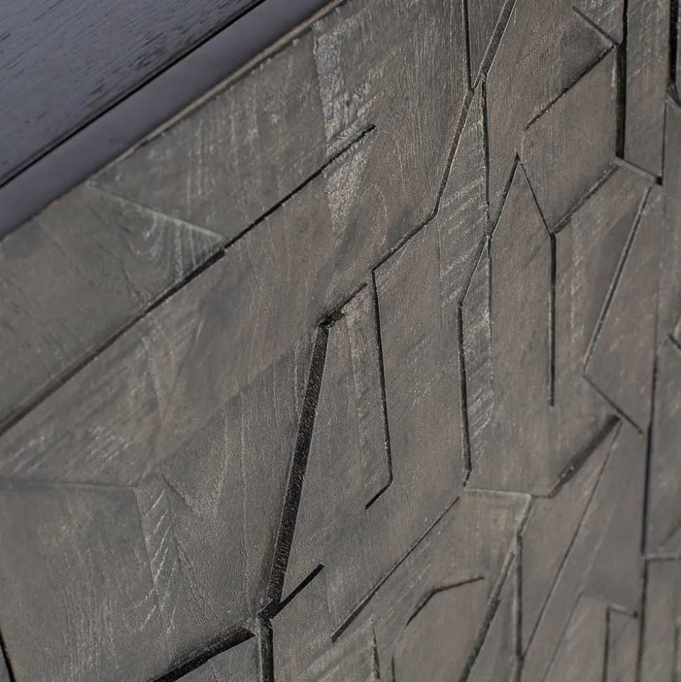 Schwarzes Sideboard mit Schnitzereien Front - Eiken