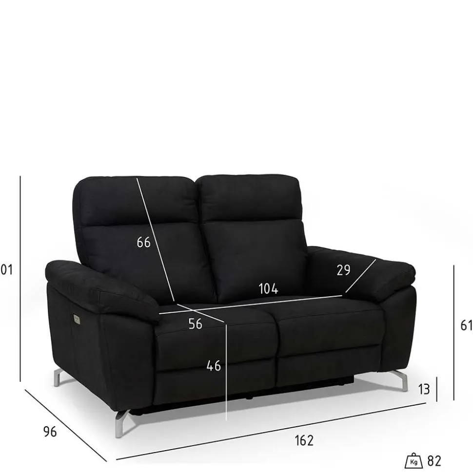 Schwarzes Zweier Sofa mit Relaxfunktion - Salma