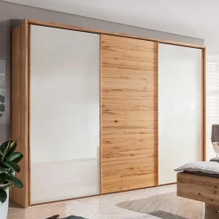 Schwebetürenschrank in Kernbuche & Beige - Krofun