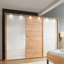 Schwebetürenschrank in Kernbuche & Beige - Krofun