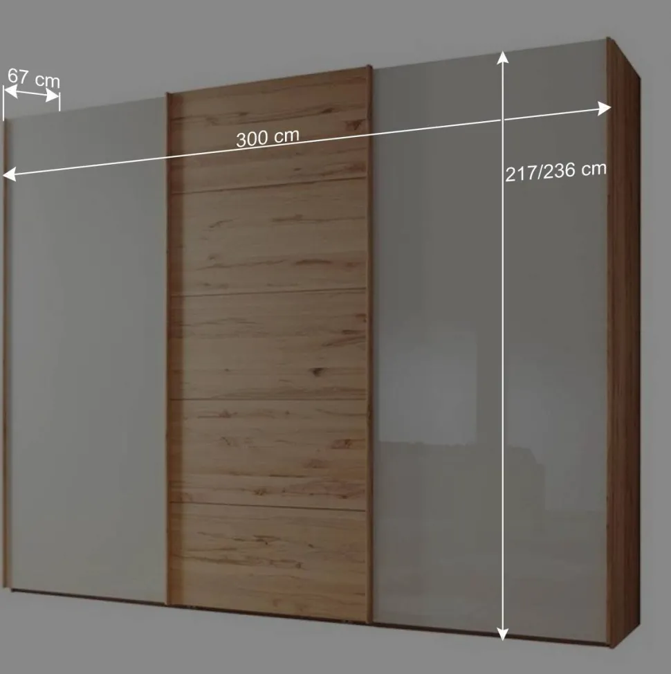 Schwebetürenschrank in Kernbuche & Beige - Krofun