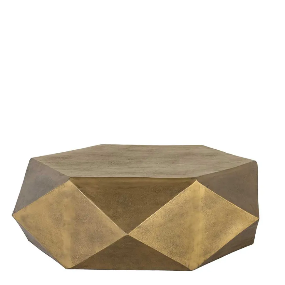 Sechseckiger Couchtisch aus Alu Guss in Gold - Geniale