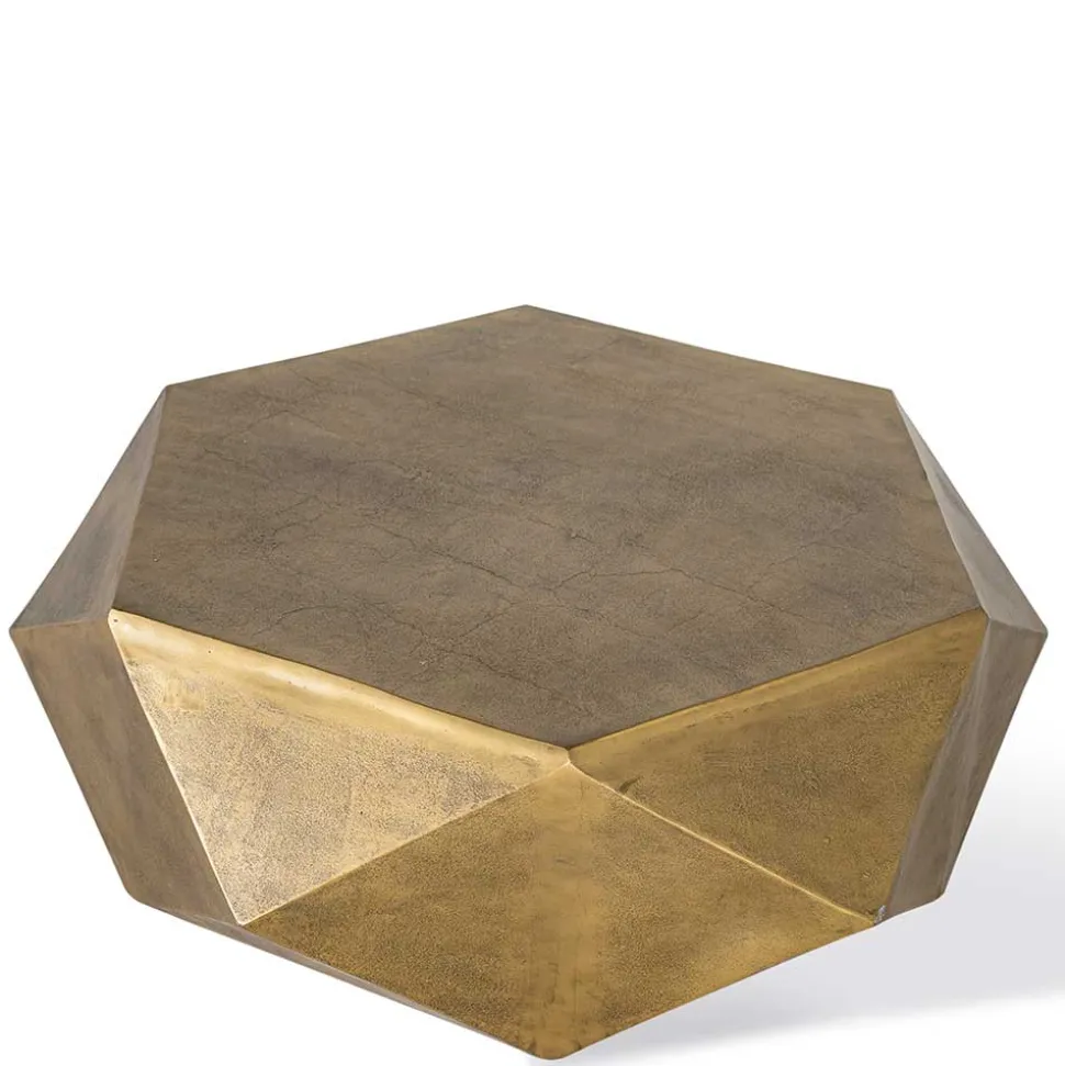 Sechseckiger Couchtisch aus Alu Guss in Gold - Geniale