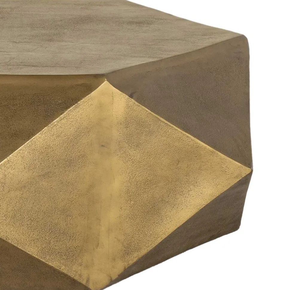 Sechseckiger Couchtisch aus Alu Guss in Gold - Geniale