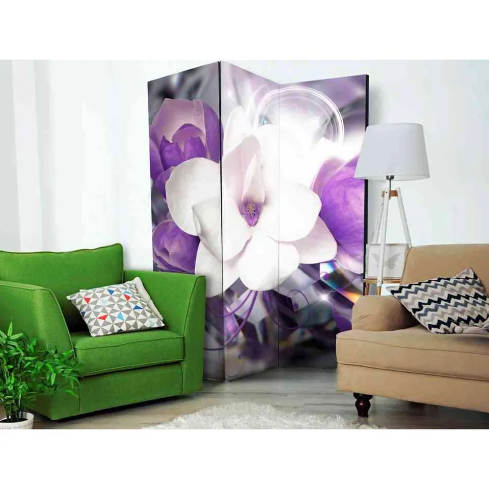 2-seitiger Druck Paravent in Weiß Lila - Avril