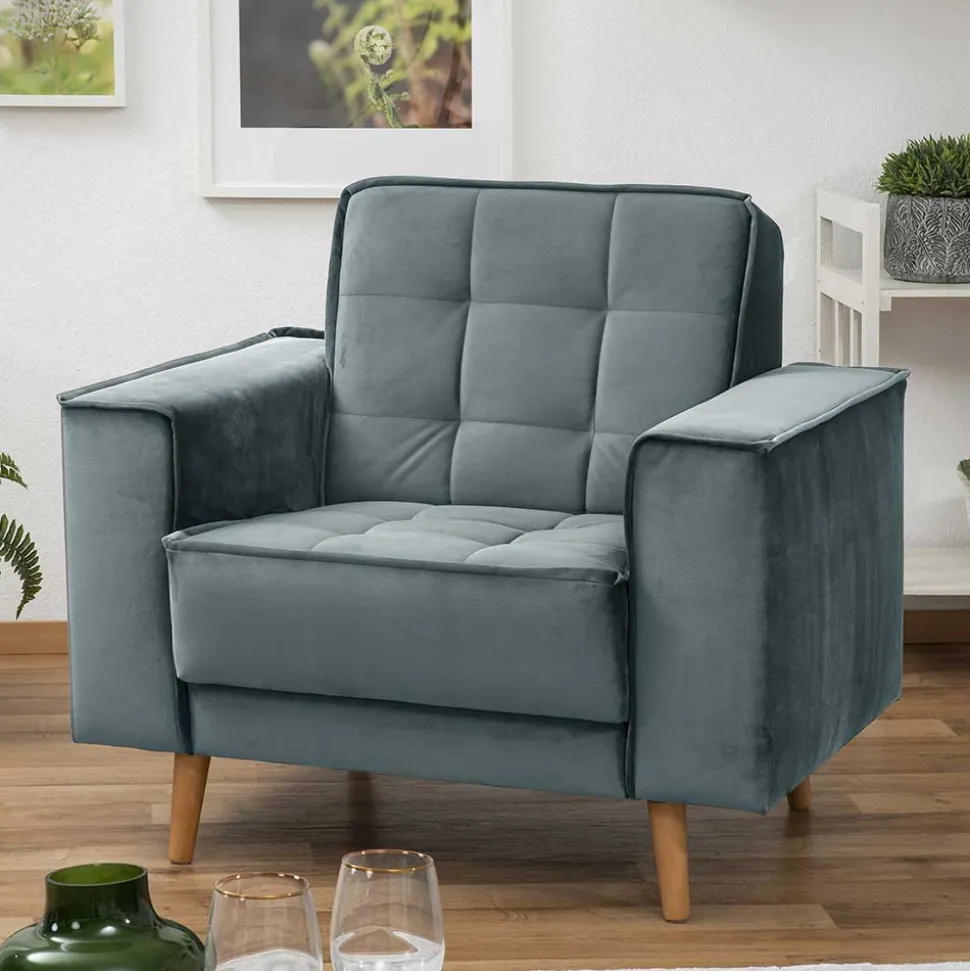 Sessel aus Samtvelours in Blaugrau - Lymeca