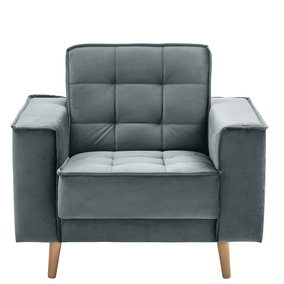 Sessel aus Samtvelours in Blaugrau - Lymeca