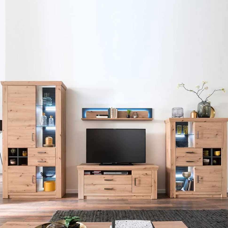 Set Wohnmöbel in Dekor Eiche - Wykina (vierteilig)