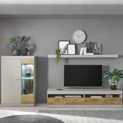 Set Wohnzimmermöbel in Hellgrau & Zinneiche - Lioscas (dreiteilig)