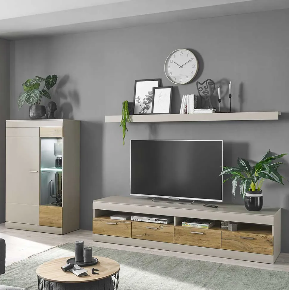Set Wohnzimmermöbel in Hellgrau & Zinneiche - Lioscas (dreiteilig)