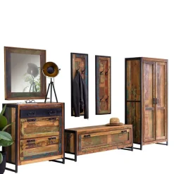 Shabby Garderobenmöbel aus Massivholz - Ensley (sechsteilig)